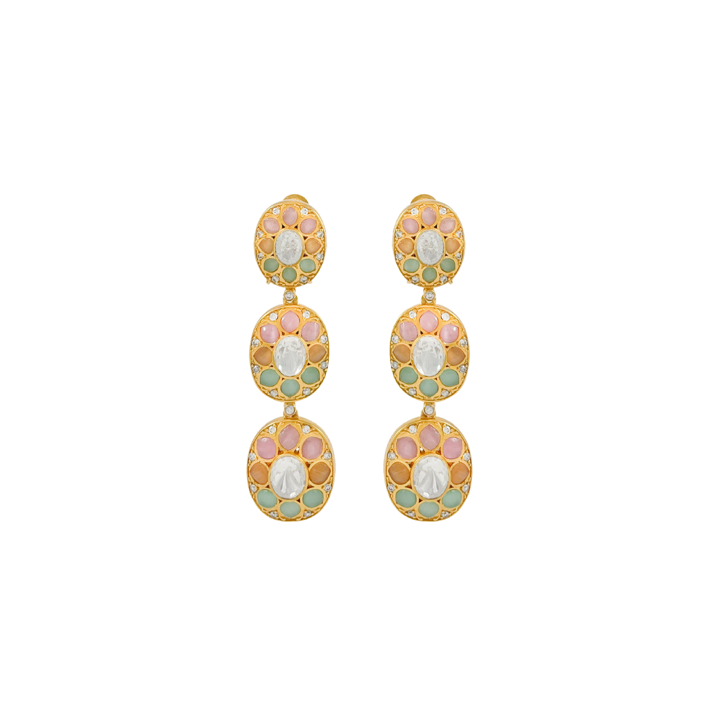 Onyx Moissanite Polki Dangler Earrings