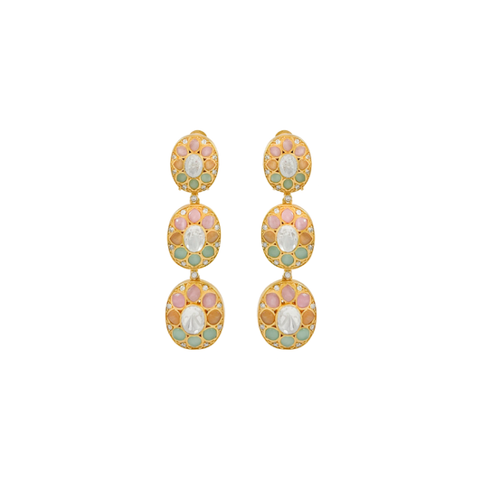 Onyx Moissanite Polki Dangler Earrings